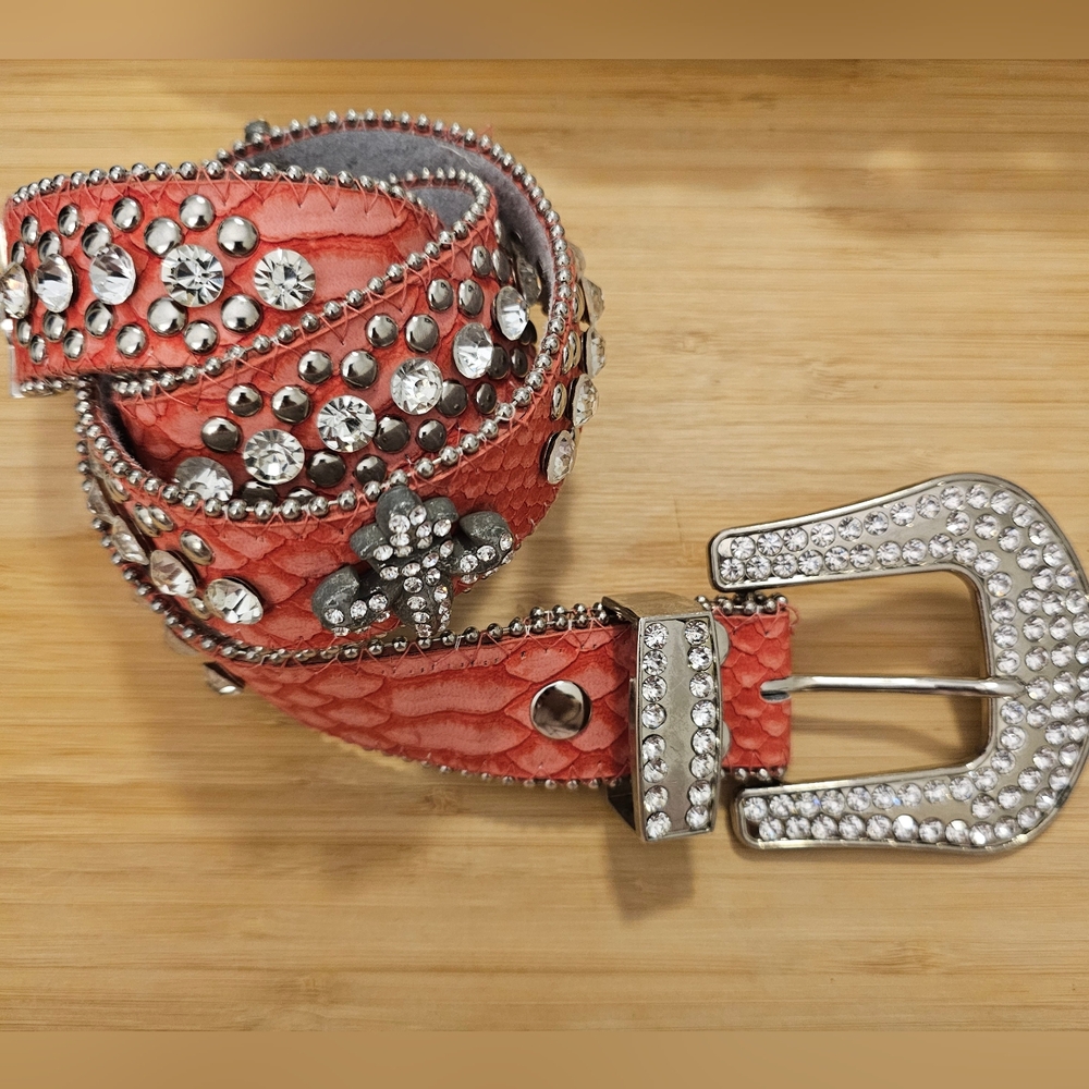 Studded Red Belt with Silver Accents